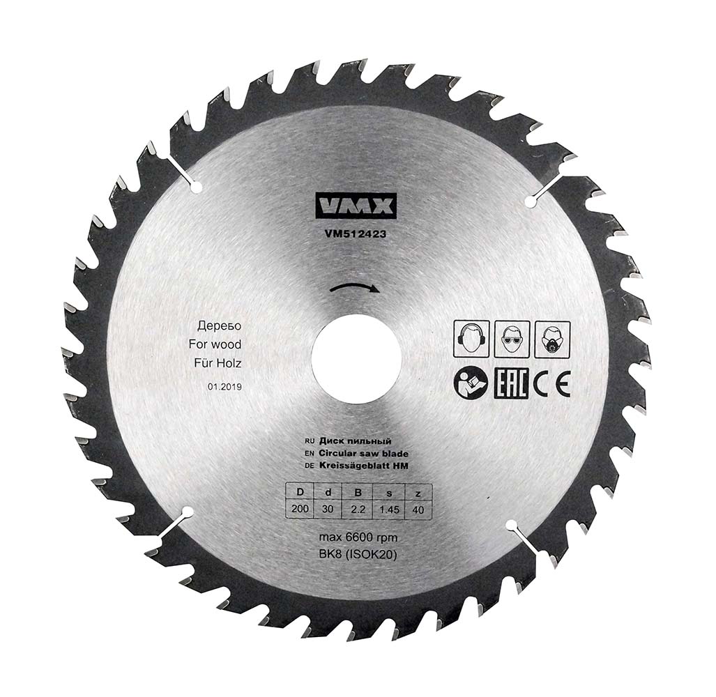 Диск пильный ф200х30 z40 дерево VMX VM512423 Диск пильный ф200х30 z40 дерево VMX VM512423