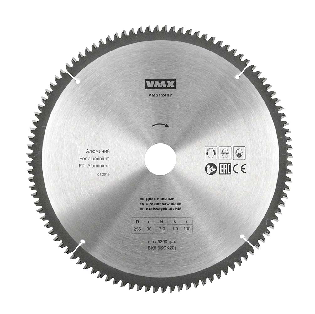 Диск пильный ф255х30 z100 алюминий VMX VM512487 Диск пильный ф255х30 z100 алюминий VMX VM512487