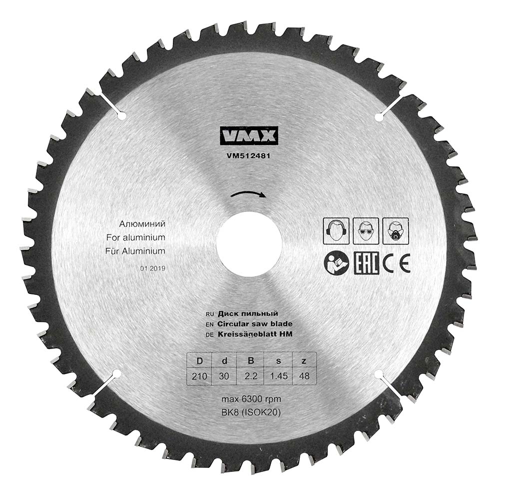 Диск пильный ф210х30 z48 алюминий VMX VM512481 Диск пильный ф210х30 z48 алюминий VMX VM512481