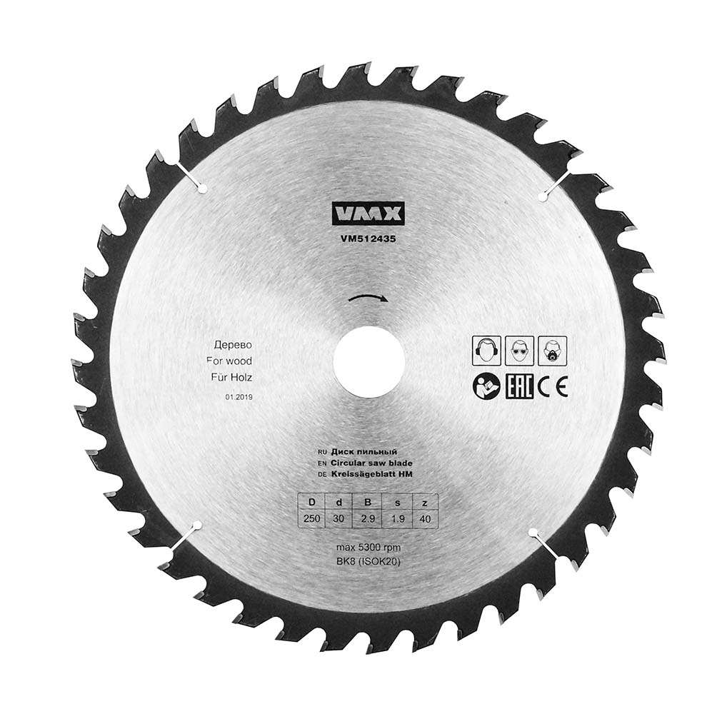 Диск пильный ф250х30 z40 дерево VMX VM512435 Диск пильный ф250х30 z40 дерево VMX VM512435