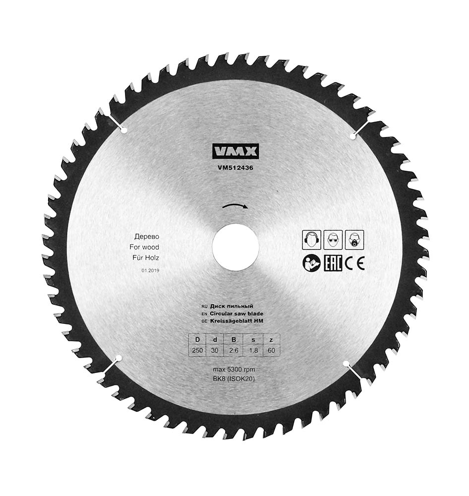 Диск пильный ф250х30 z60 дерево VMX VM512436 Диск пильный ф250х30 z60 дерево VMX VM512436