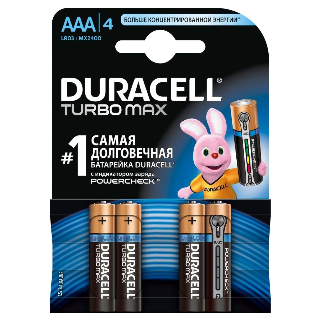 Батарейка AAA Duracell LR03-4BL TURBO 4шт 81549875 Батарейка AAA Duracell LR03-4BL TURBO 4шт 81549875