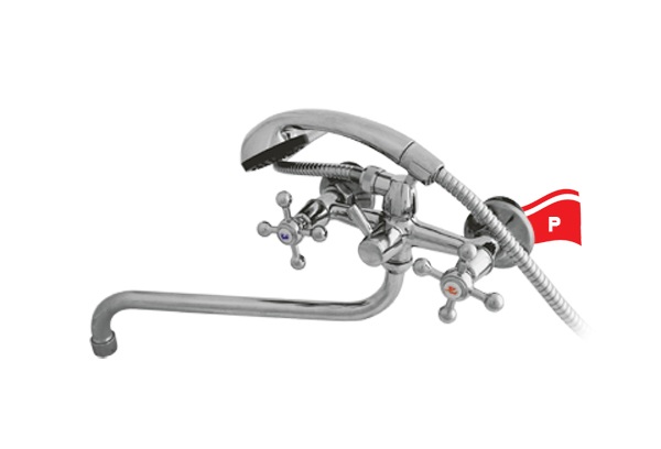 Смеситель для ванны двухрукоят. с резин.гол Смеситель для ванны двухрукоят. с резин.гол