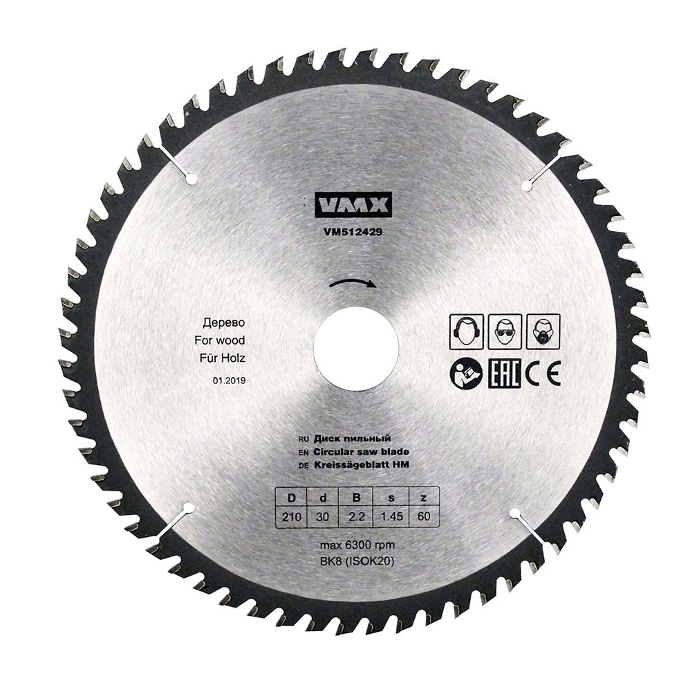 Диск пильный ф210х30 z60 дерево VMX VM512429 Диск пильный ф210х30 z60 дерево VMX VM512429