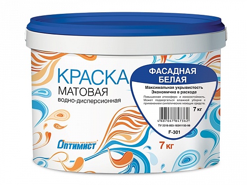 Краска водоэмульсионная Оптимист фасадная F311 7кг Краска водоэмульсионная Оптимист фасадная F311 7кг