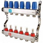 Коллектор из нержавеющей стали для теплого пола в сборе MVI на 5 вых., арт. MS.505.06