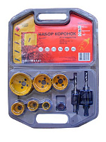 Набор коронок 10 предметов (6 коронок 22-64 мм, 2 адаптера, ключ, переходник) Энкор 24557 Набор коронок 10 предметов (6 коронок 22-64 мм, 2 адаптера, ключ, переходник) Энкор 24557