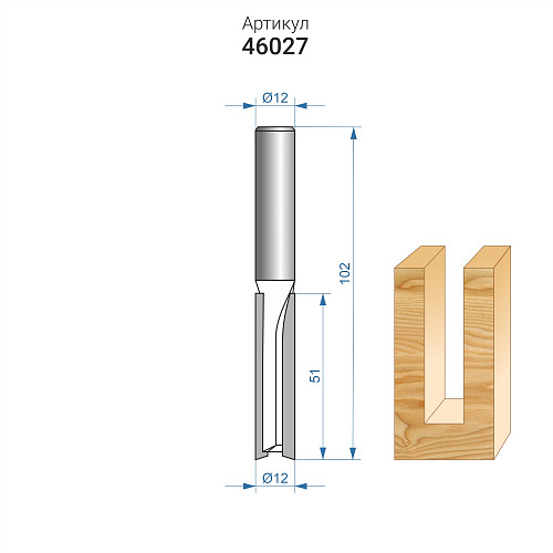 Фреза пазовая прямая ф12 x 51 мм хвостовик 12 мм Энкор 46027 Фреза пазовая прямая ф12 x 51 мм хвостовик 12 мм Энкор 46027